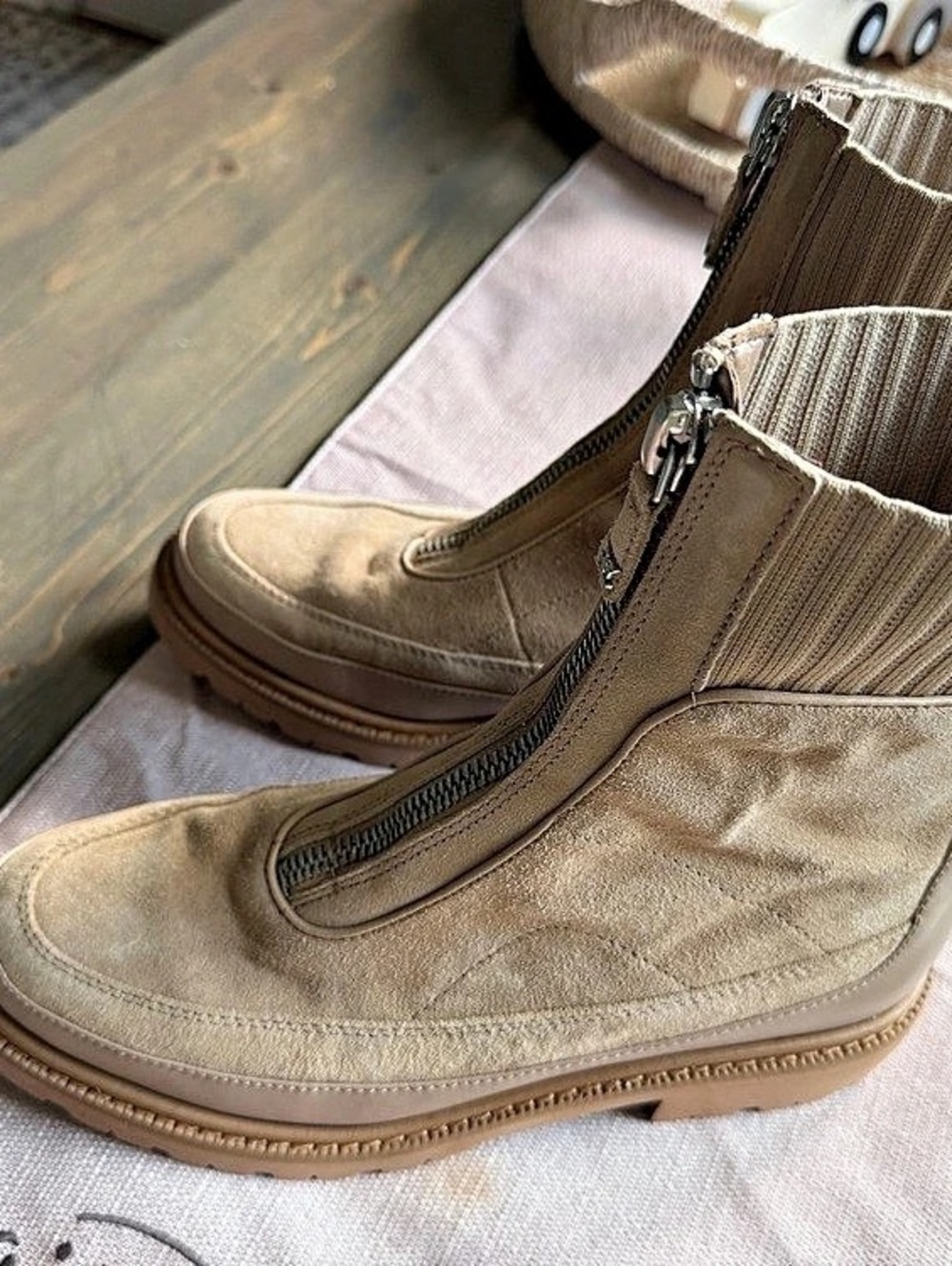 Sam Edelman Grove Zip Front Suede Boot Ankle Boots in Beige
